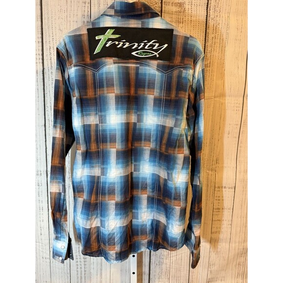 Wrangler Retro Men’s Shirt Pearl Snap Plaid Western Cowboy Sponsor Patches - Picture 6 of 8